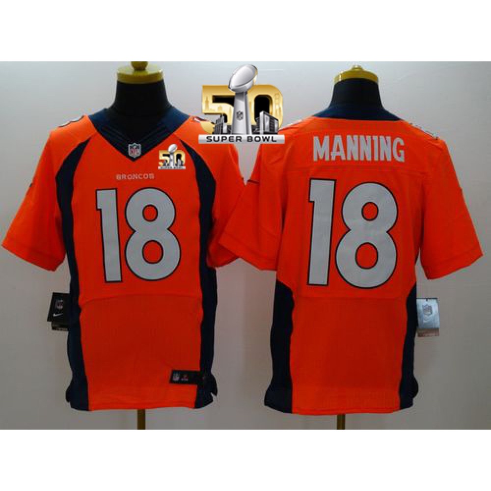 Nike Broncos #18 Peyton Manning Orange Team Color Super Bowl 50 Men's Stitched NFL New Elite Jersey