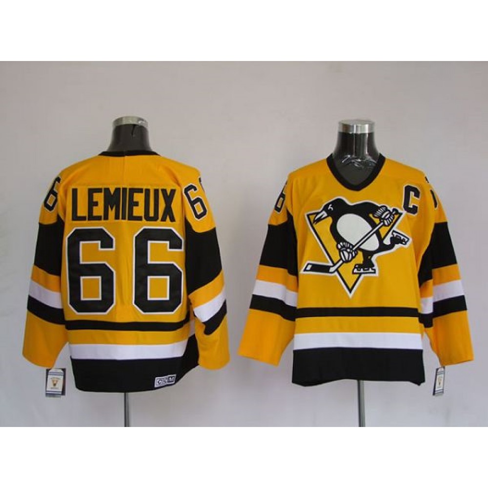 Penguins #66 Mario Lemieux Stitched Yellow Mitchell&Ness NHL Jersey