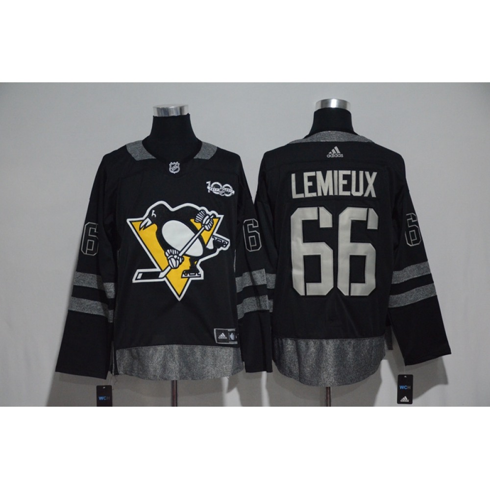 Pittsburgh Penguins #66 Mario Lemieux Black Men's 1917-2017 100th Anniversary Stitched NHL Jersey