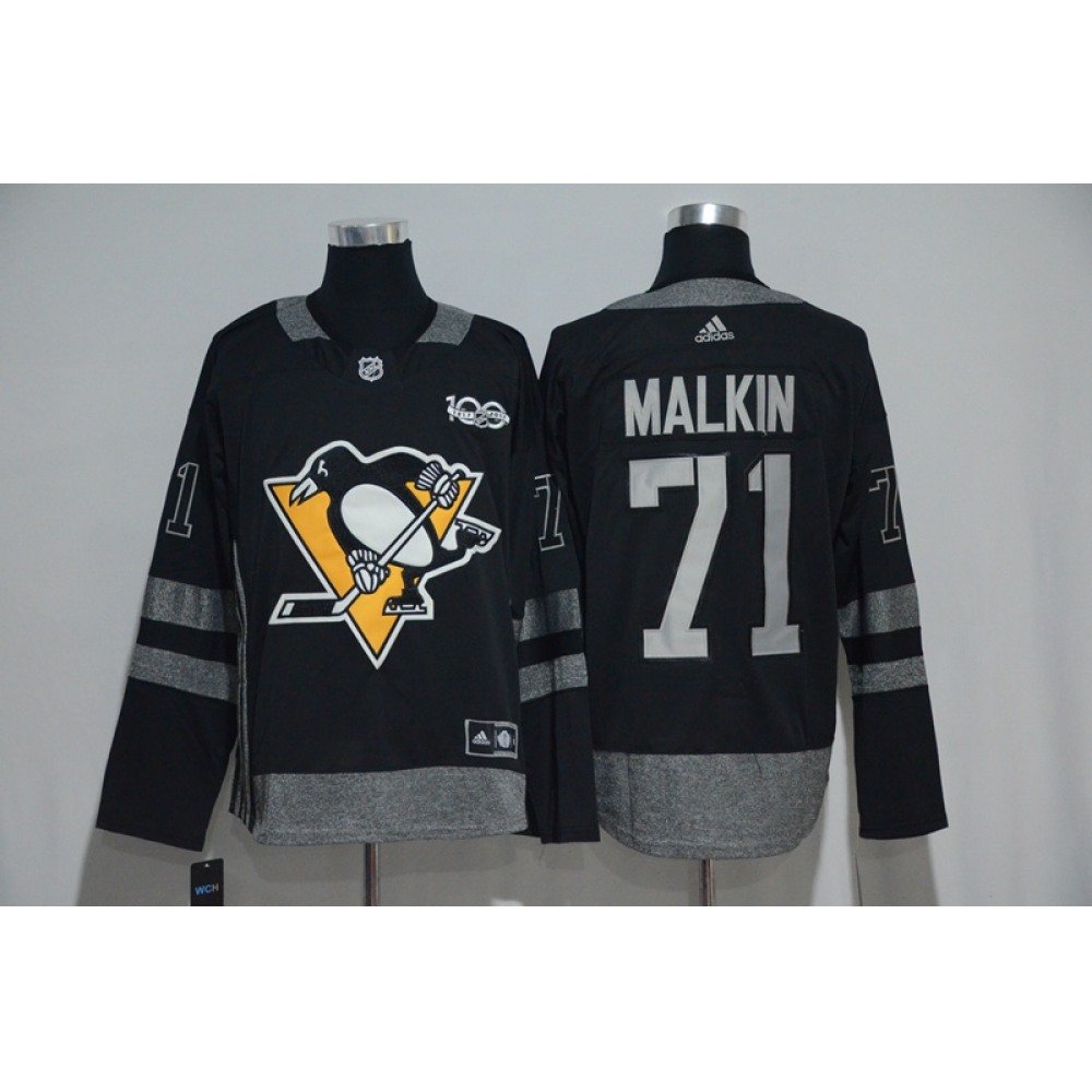 Pittsburgh Penguins #71 Evgeni Malkin Black Men's 1917-2017 100th Anniversary Stitched NHL Jersey