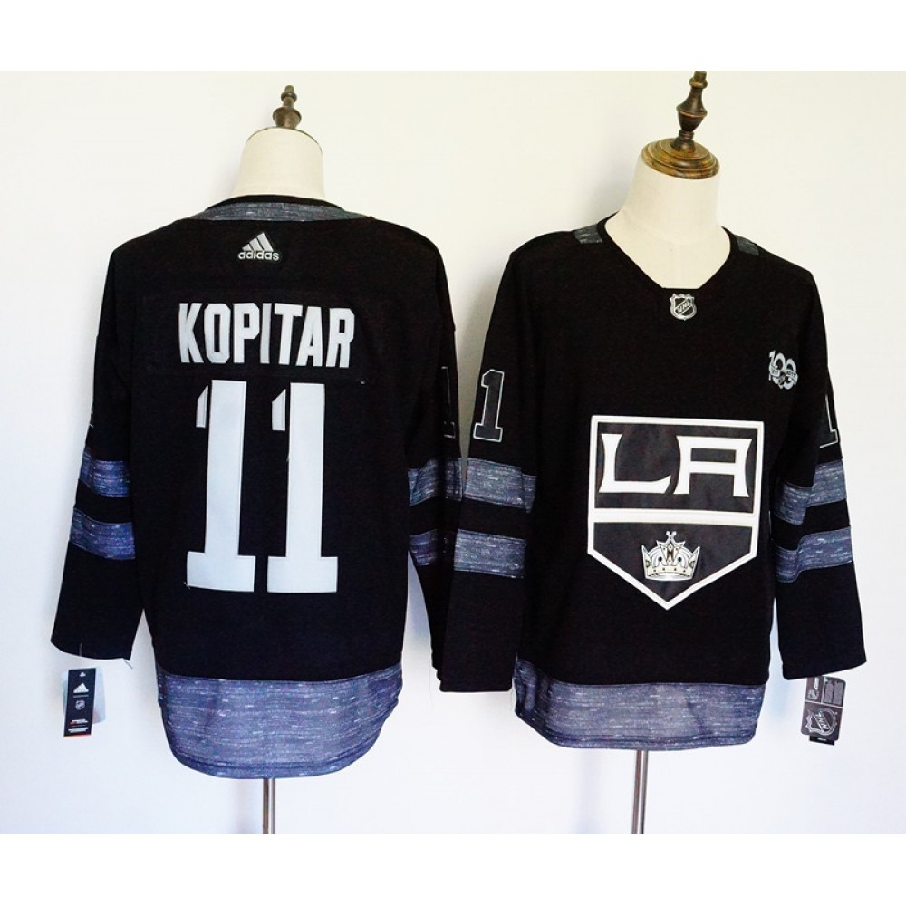 Men's Adidas Los Angeles Kings #11 Anze Kopitar Black 1917-2017 100th Anniversary Stitched NHL Jersey
