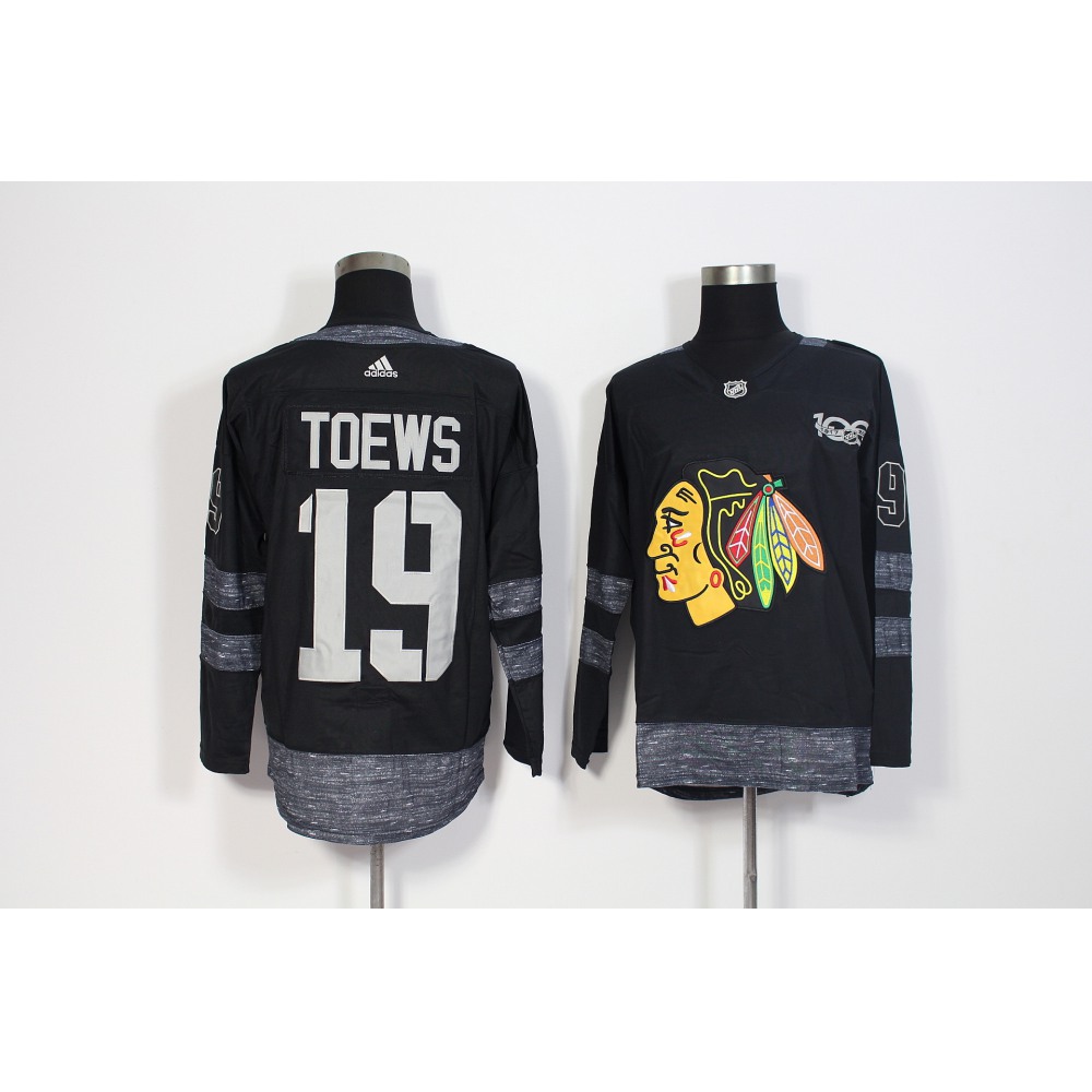 Men's Adidas Chicago Blackhawks #19 Jonathan Toews Black 1917-2017 100th Anniversary Stitched NHL Jersey