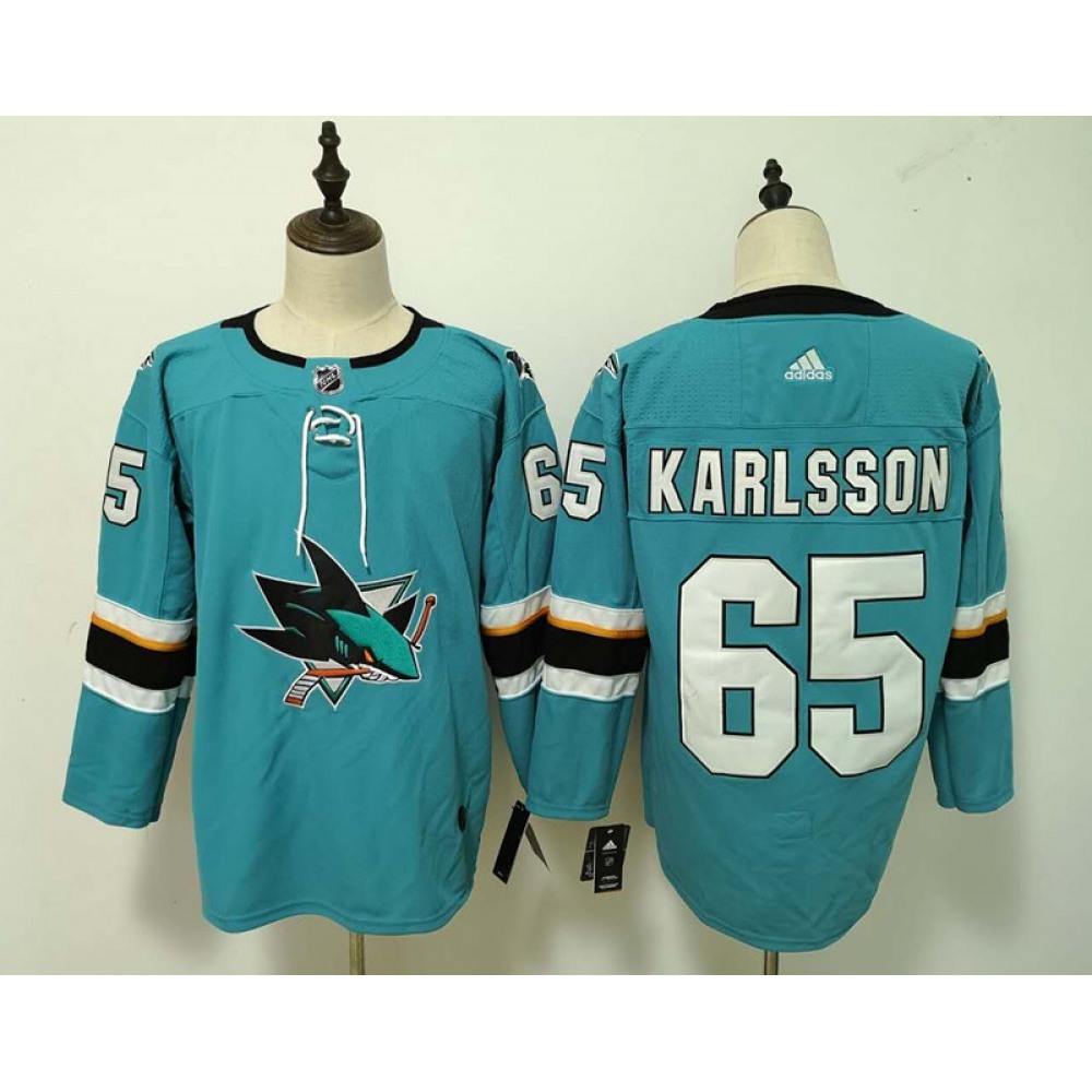 Men's Adidas San Jose Sharks #65 Erik Karlsson Teal Stitched NHL Jersey