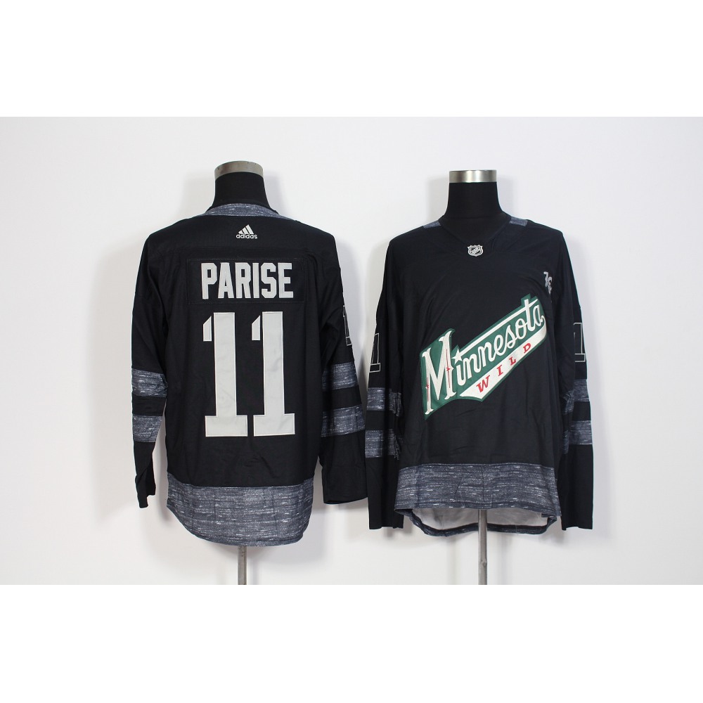 Men's Adidas Minnesota Wild #11 Zach Parise Black 1917-2017 100th Anniversary Stitched NHL Jersey