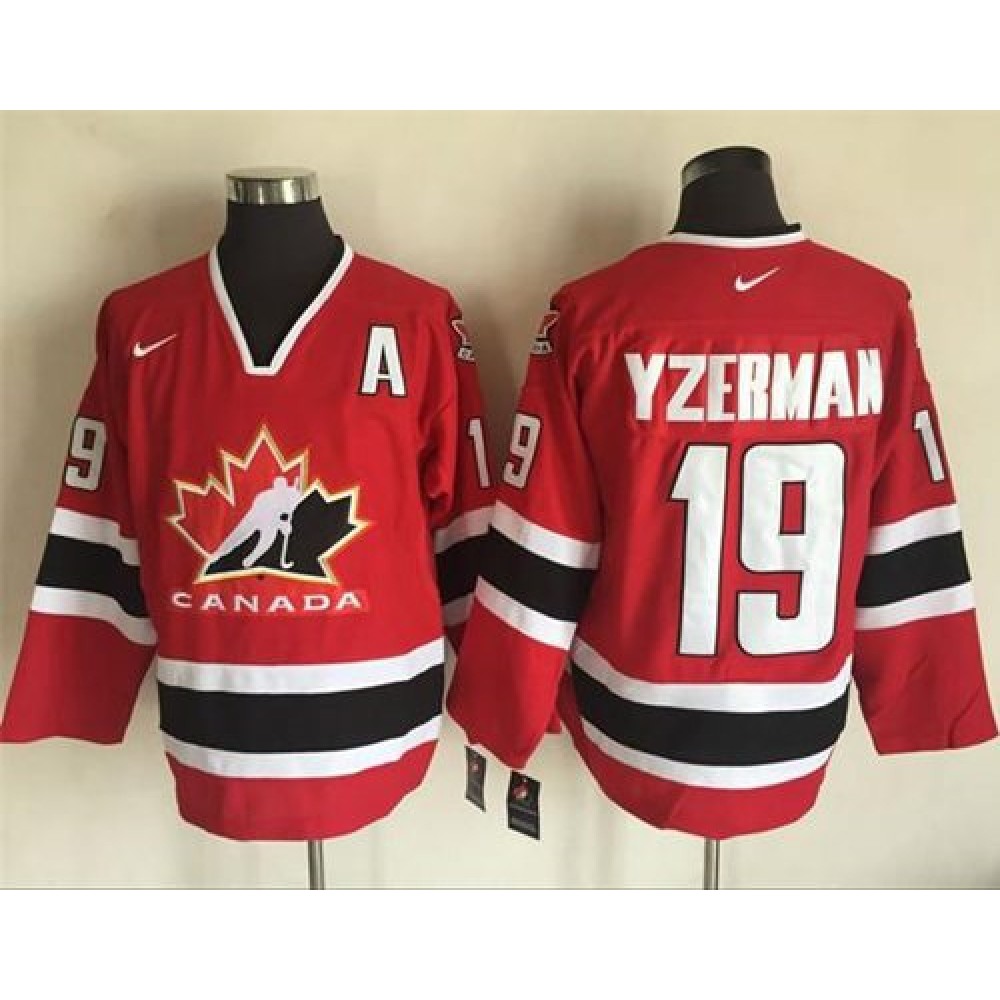 Team CA. #19 Steve Yzerman Red/Black 2002 Olympic Nike Throwback Stitched NHL Jersey