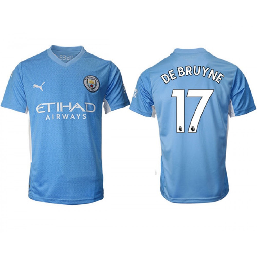 Men's Manchester City #17 Kevin De Bruyne 2021/22 Blue Home Soccer Jersey