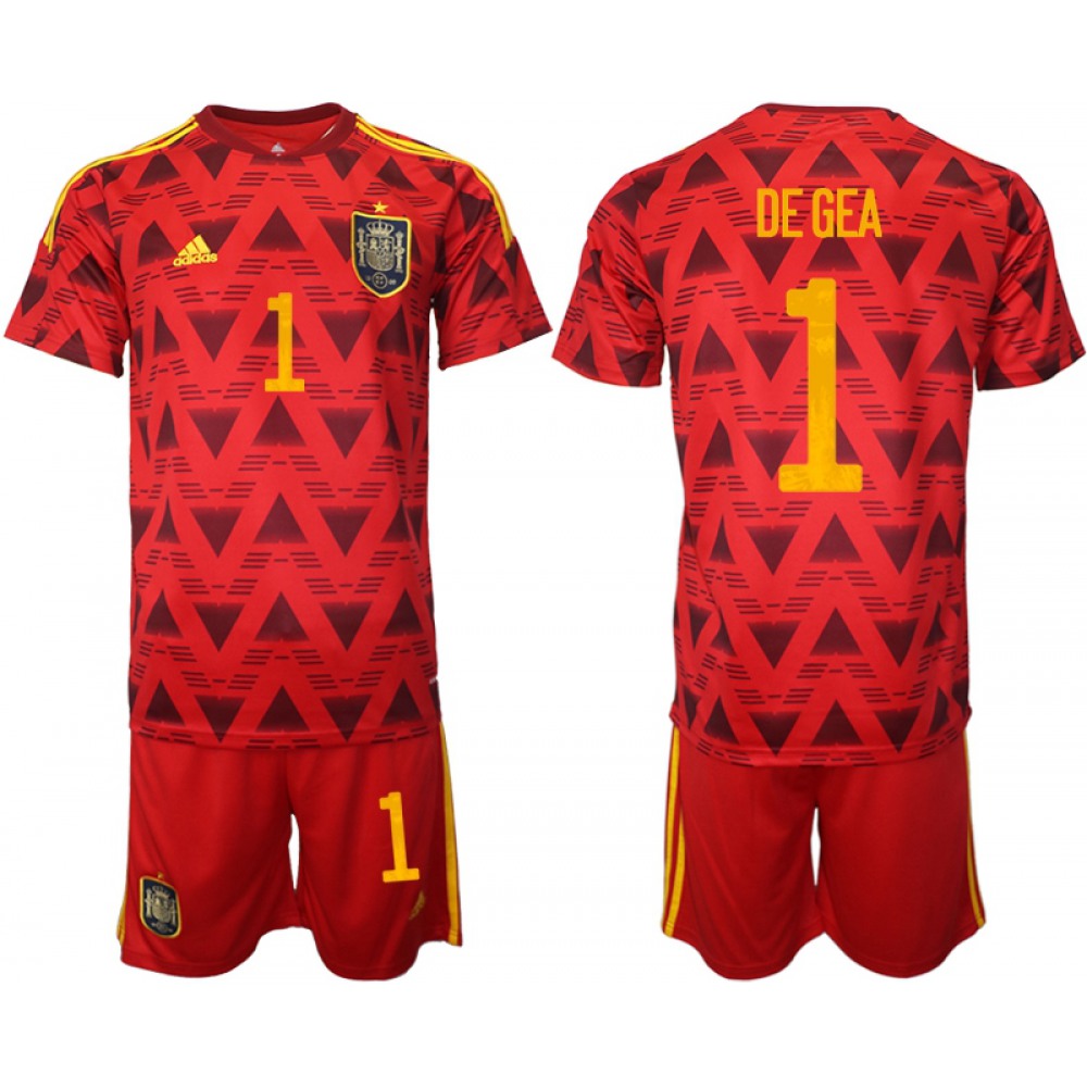 Men's Spain #1 David de Gea Red Home Soccer Jersey Suit