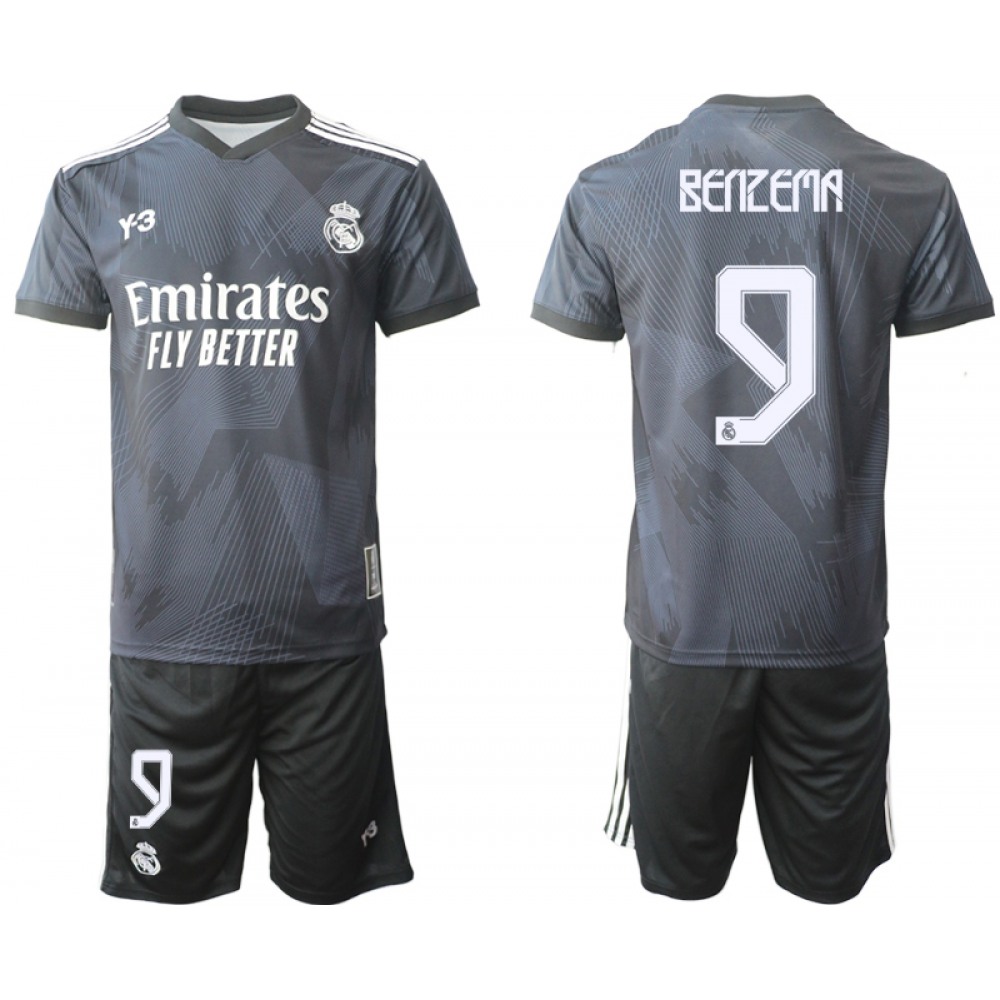 Men's Real Madrid #9 Karim Benzema 22/23 Black Soccer Jersey Suit