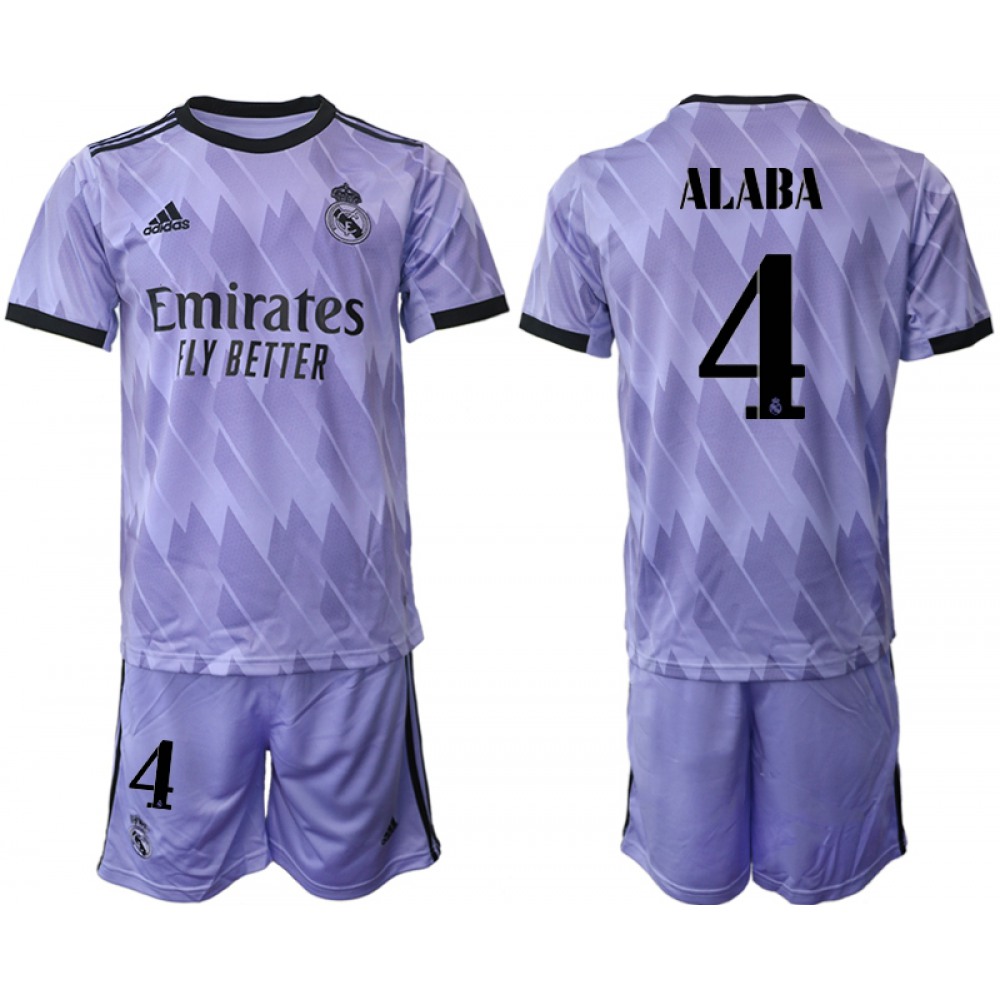 Men's Real Madrid #4 David Alaba 22/23 Purple Away Soccer Jersey Suit
