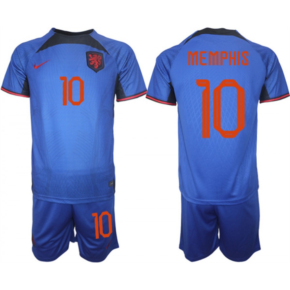 Men's Netherlands #10 Memphis Royal Away Soccer Jersey Suit