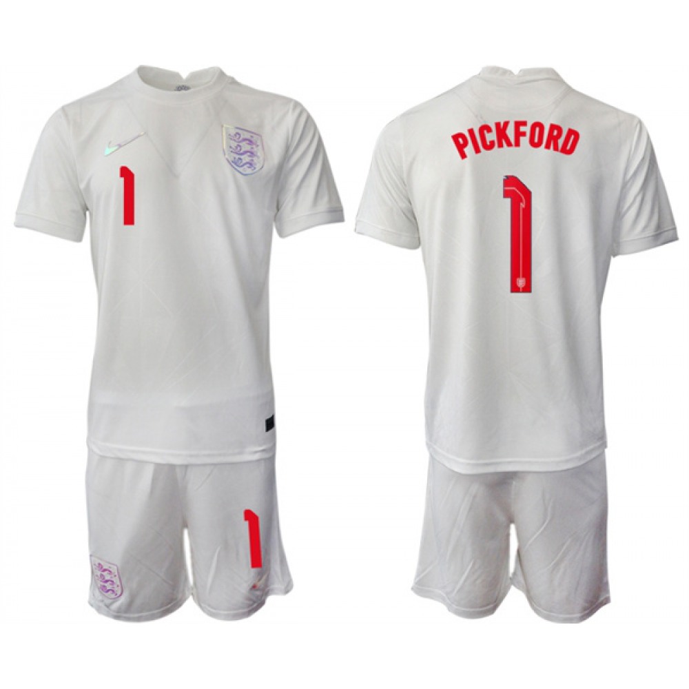 Men's England #1 Pickford White Home Soccer Jersey Suit