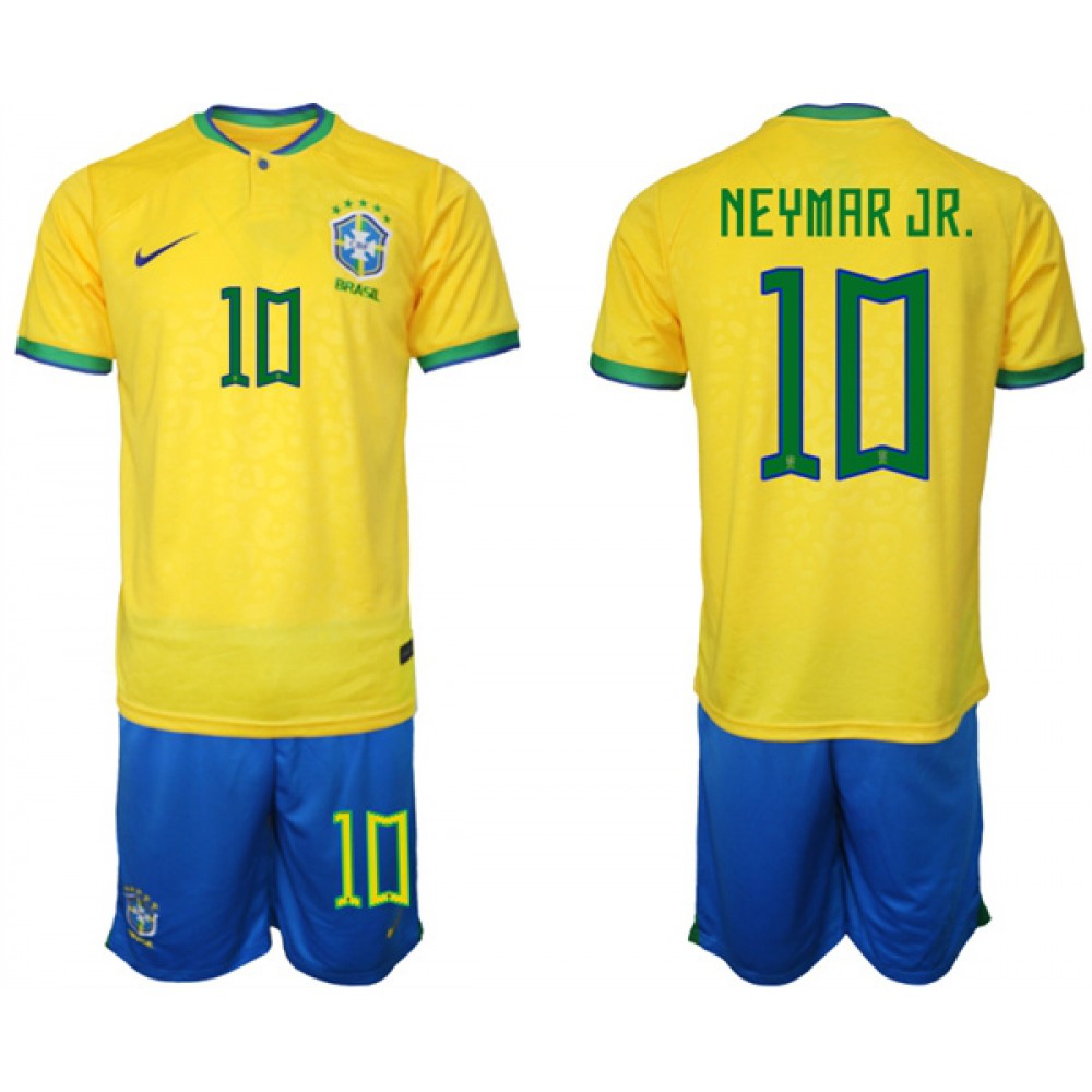 Men's Brazil #10 Neymar Jr Yellow 2022 FIFA World Cup Home Soccer Jersey Suit