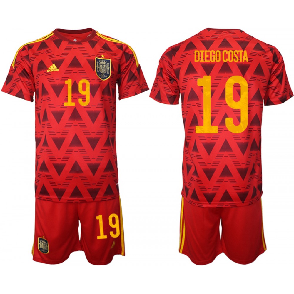 Men's Spain #19 Diego Costa Home Soccer Jersey Suit