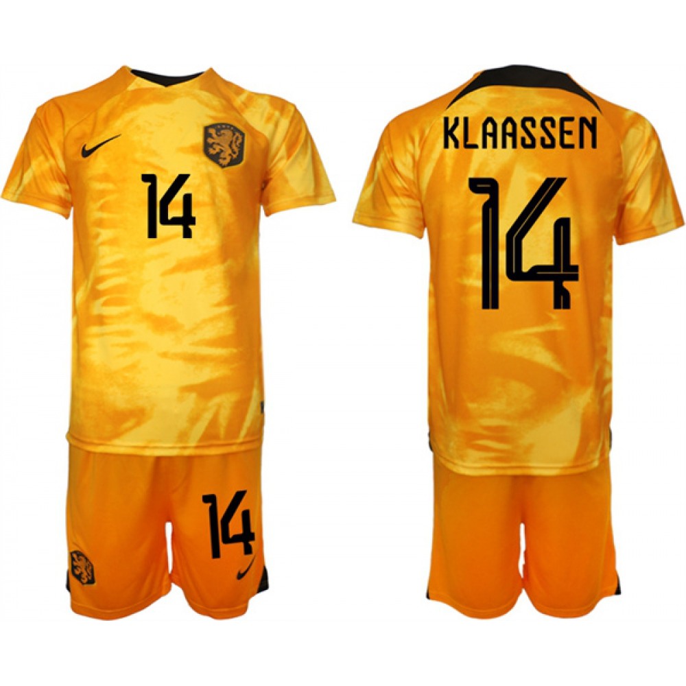 Men's Netherlands #14 Klaassen Orange Home Soccer Jersey Suit