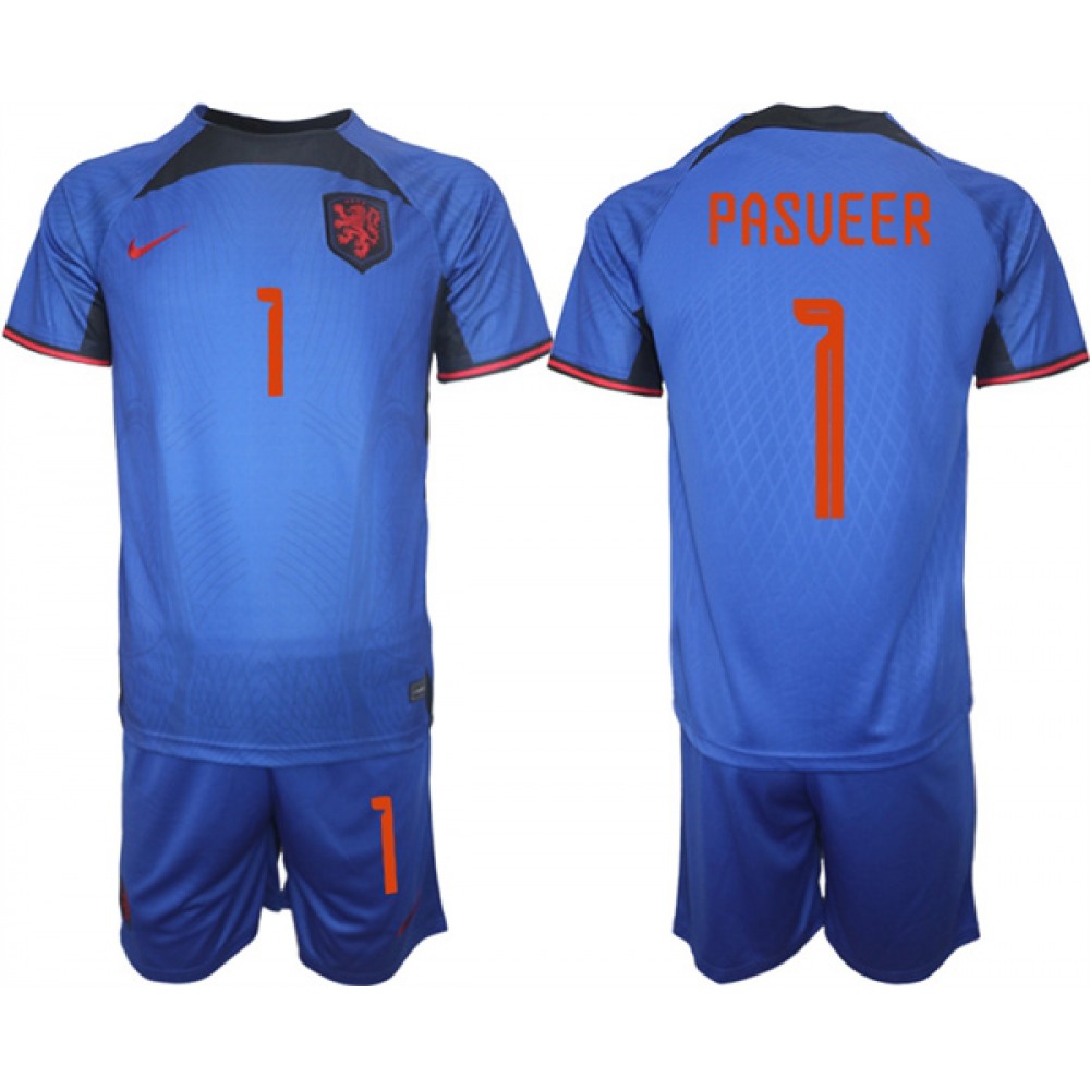 Men's Netherlands #1 Pasveer Royal Away Soccer Jersey Suit