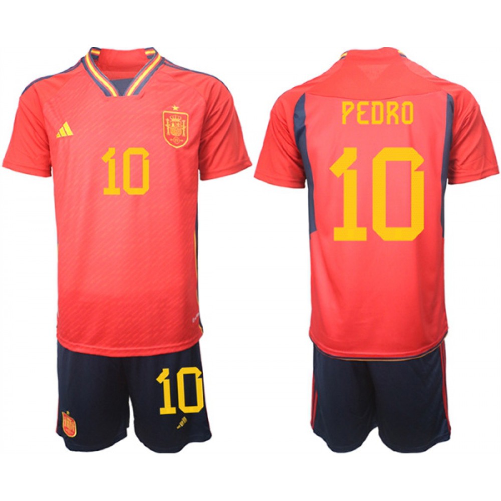 Men's Spain #10 Pedro Red Home Soccer Jersey Suit