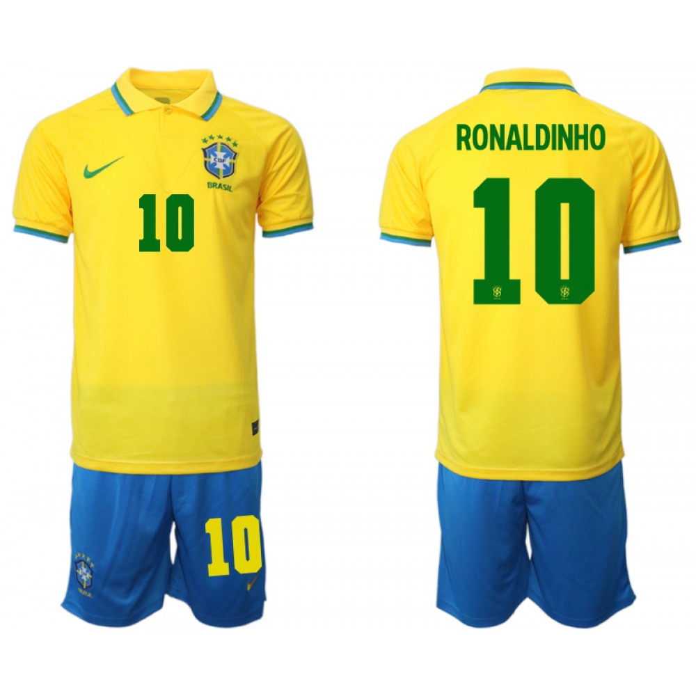 Men's Brazil #10 Ronaldinho Yellow Home Soccer Jersey Suit