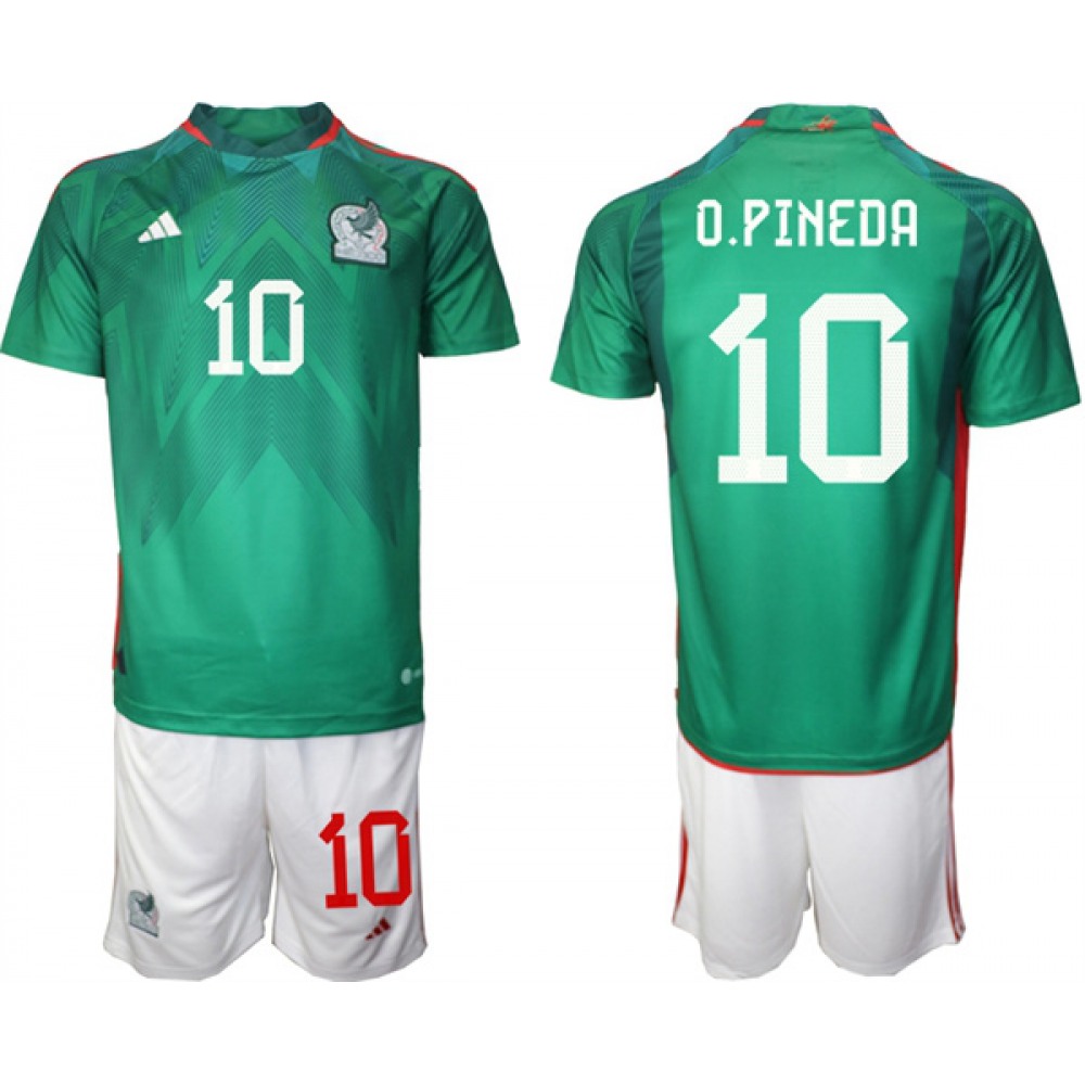 Men's Mexico #10 O.Pineda Green Home Soccer Jersey Suit