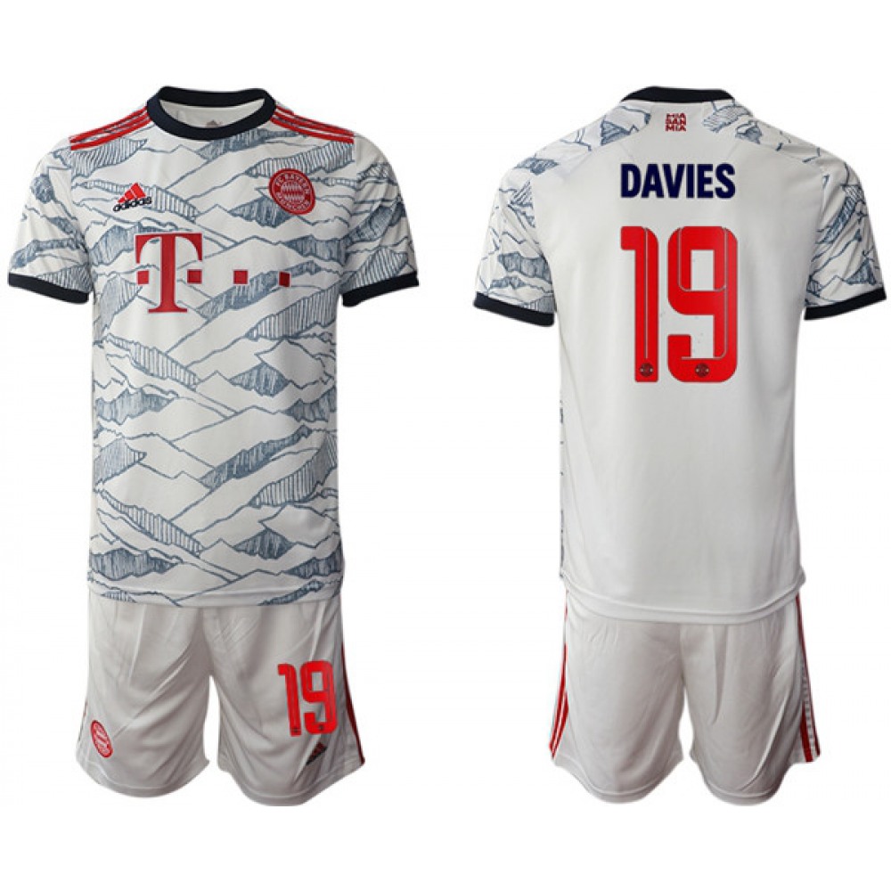 Men's FC Bayern Munchen #19 Alphonso Davies White Away Soccer Jersey Suit