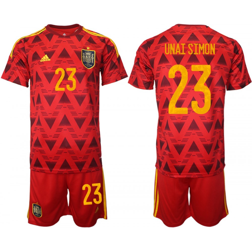 Men's Spain #23 Unai Simon Red Home Soccer Jersey Suit